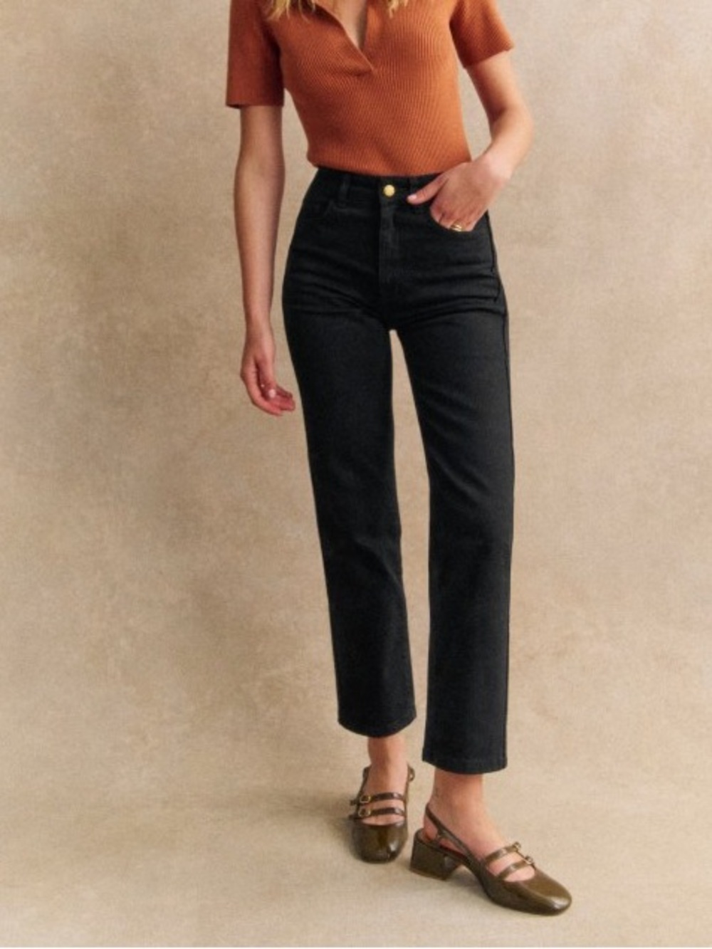 Sezane Denim The Iconic Straight Leg Faded Black High Rise Jeans Size 32 (US 0)